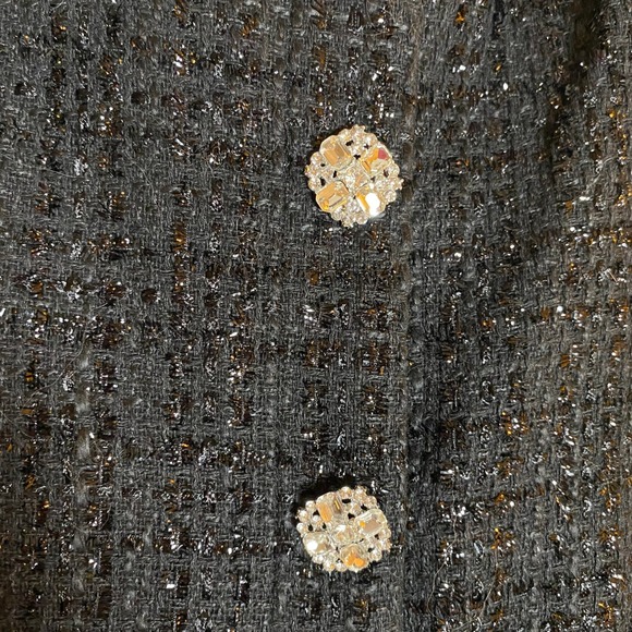 AQUA Black Tweed Mini Dress Off Shoulder Party Cocktail Rhinestone Buttons M - Picture 13 of 16